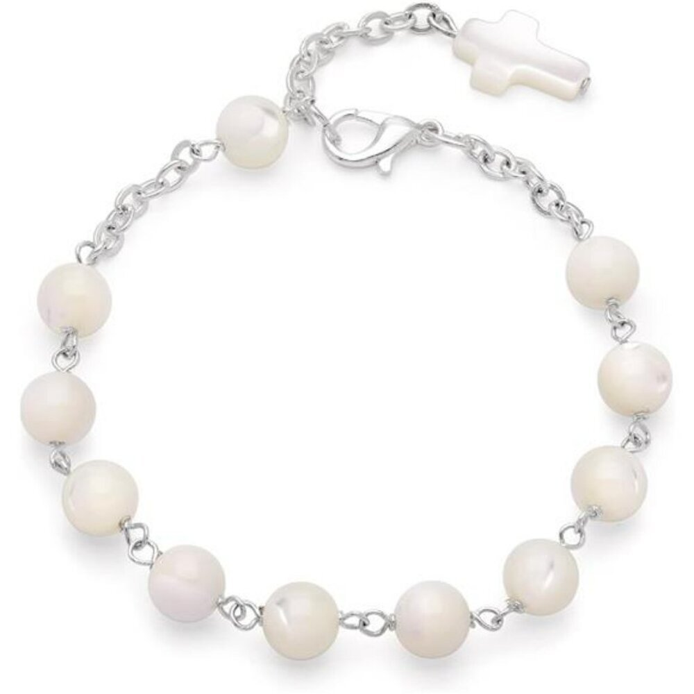 Catholic Rosary Bracelet Mother of Pearl Beads Cross Religious Gift for Women Me
